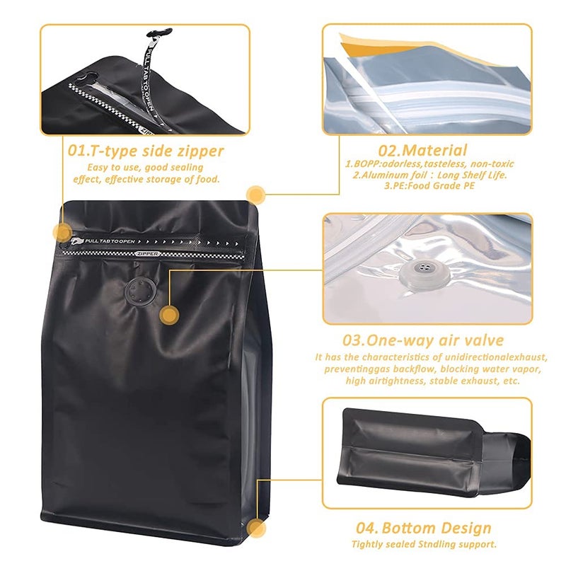 REMTAP coffee bags with Valve High Barrier Aluminumed Foil Flat Bottom Standing Coffee Beans Storage Bags,Reusable Heat Sealable Side Zipper Pouches (8oz/50pc, Pink) - Image 3